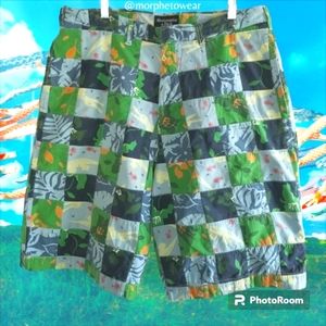 Abercrombie & Fitch green blue tropical plaid madras lined 4 pocket shorts 34